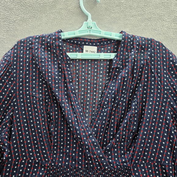 Tommy Hilfiger Women Blouse 16 Navy Blue Floral Faux‎ Wrap 3/4 Sleeve Pullover - Picture 6 of 7